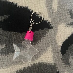 Star-Shaped Clear Keychain with Hot Pink Cap